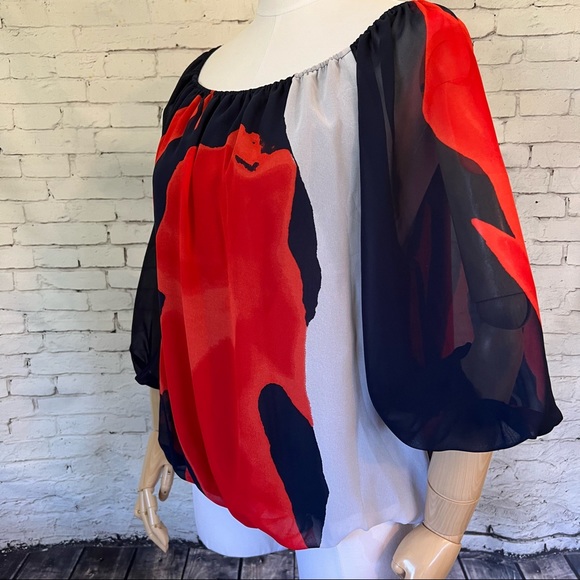 🎉HP🎉 Vince Camuto Balloon Sleeve Blouse Pleated Elastic Waist Size Medium - Picture 6 of 11